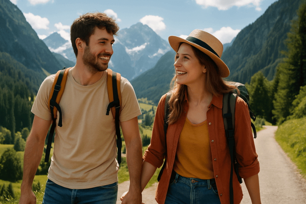 Jeune couple touriste en voyage